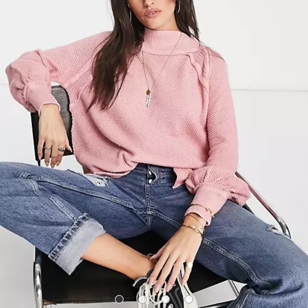 Free People Long Line Knitted Sweater Pink